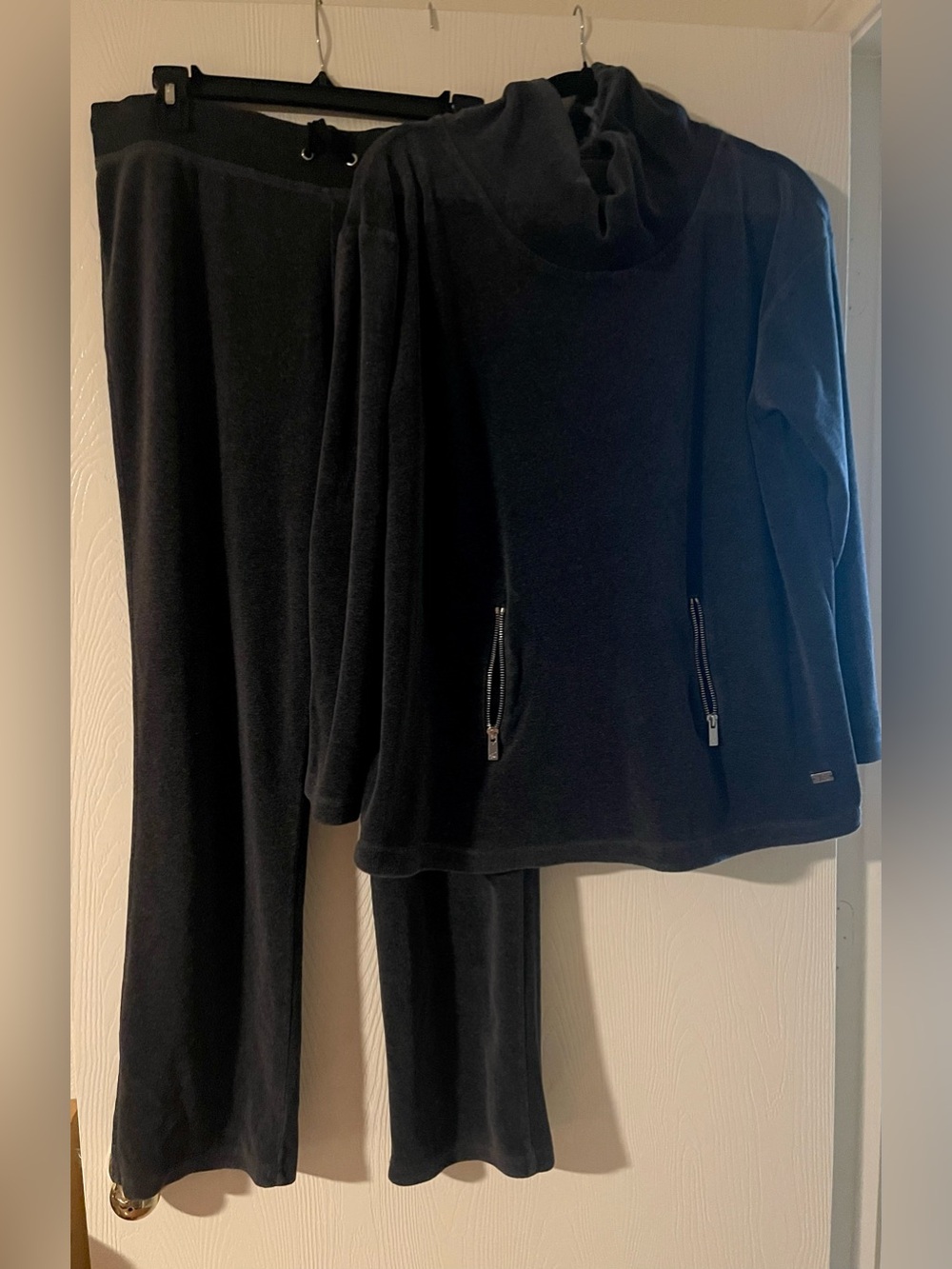 Black Velour Two-Piece warmup Set - Cozy cowl neck top & Pants